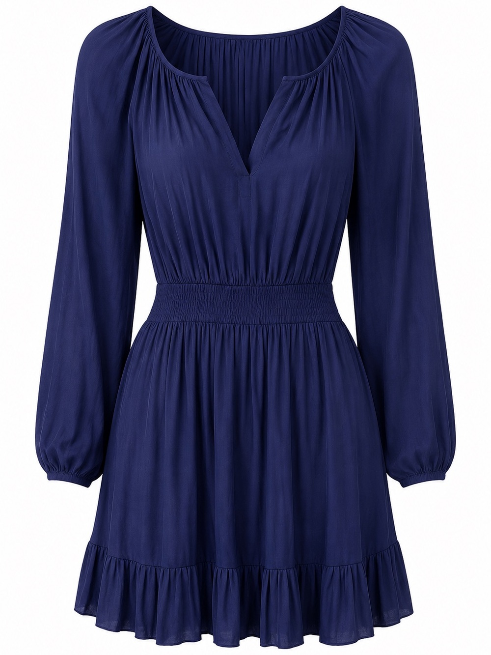 Steve Madden Navy Blue Long Sleeve Smocked Waist Mini Dress
